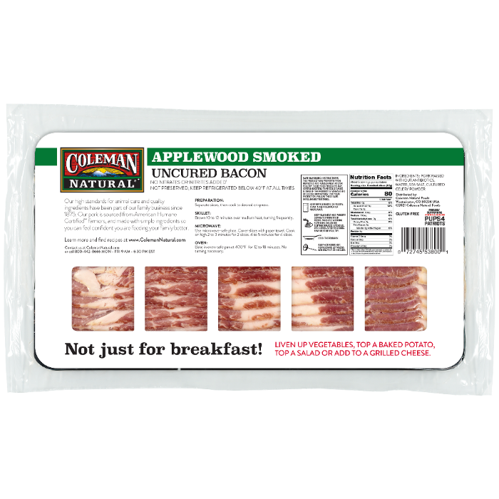 Coleman Natural Uncured Applewood Smoked Bacon PTPA Parent Tested
